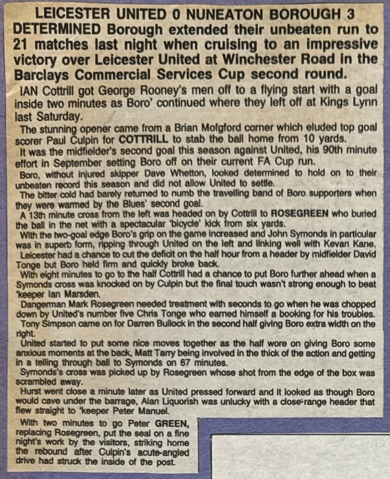 LEICESTER UNITED 0 NUNEATON BOROUGH 3